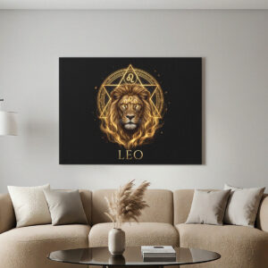 Alternative view of Löwe Goldenes Sternzeichen Heilige Geometrie Leinwandbild